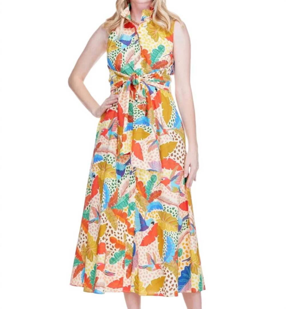 NEW JADE back wrap midi dress in jungle flight